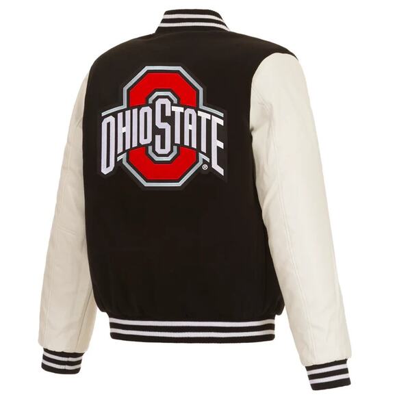 Ohio State Buckeyes Reversible Fleece Jacket with Faux Leather Sleeves - Picture 1 of 6